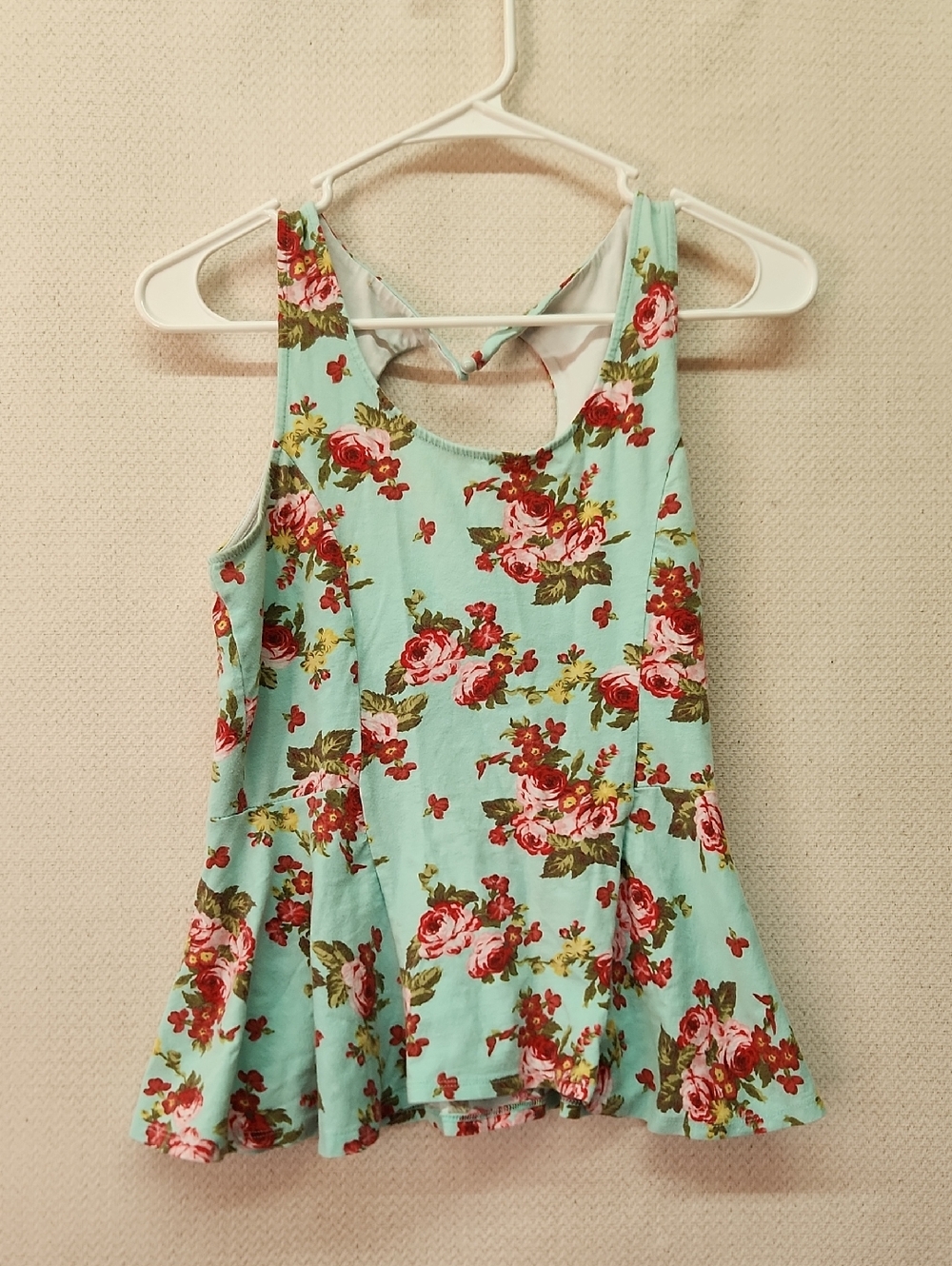 Kirra Mint Floral Tank Top with Pink Rose Print